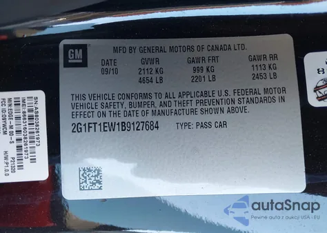 2011 Chevrolet Camaro 2Ss z USA, uszkodzony, nr VIN 2G1FT1EW1B9127684